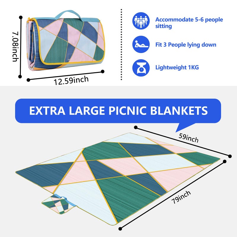 DanCoom Picnic Blanket  Foldable Waterproof Sand Mat  59"" x 79"" Extra Large Picnic Blanket Outdoor Mat Beach Blanket for Camping Hiking Travel Family Concerts - Image 5